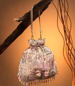 Anekaant dangle baby pink & multi abstract embroidered georgette potli