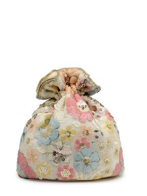 dangle off white & pastel multi floral embellished georgette potli 6