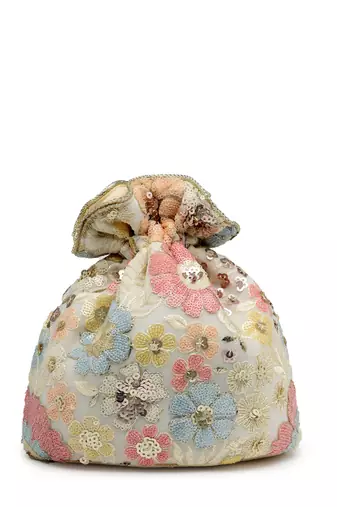dangle off white & pastel multi floral embellished georgette  potli