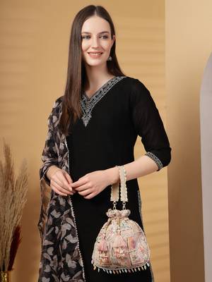  dangle baby pink & multi abstract embroidered georgette potli 3