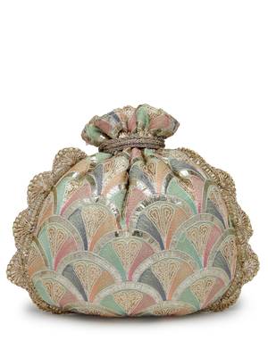 dangle champagne gold & pastel multi scale embroidered georgette potli 6