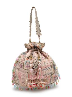  dangle baby pink & multi abstract embroidered georgette potli 4