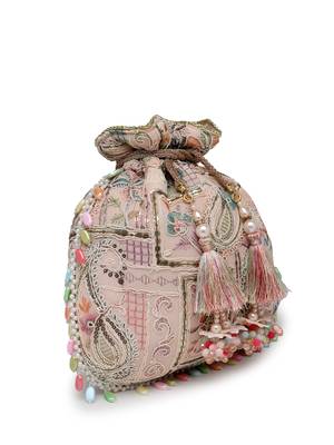  dangle baby pink & multi abstract embroidered georgette potli 5