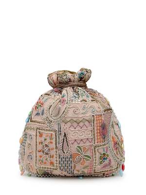  dangle baby pink & multi abstract embroidered georgette potli 6