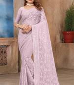 Lavender Sequin embroidered Georgette Saree With Unstitch Blouse Piece