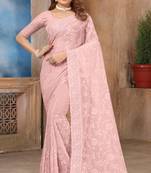 Pink Sequin embroidered Georgette Saree With Unstitch Blouse Piece