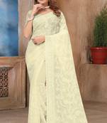 Off White Sequin embroidered Georgette Saree With Unstitch Blouse Piece