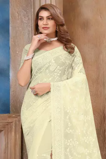 Off White Sequin embroidered Georgette Saree With Unstitch Blouse Piece
