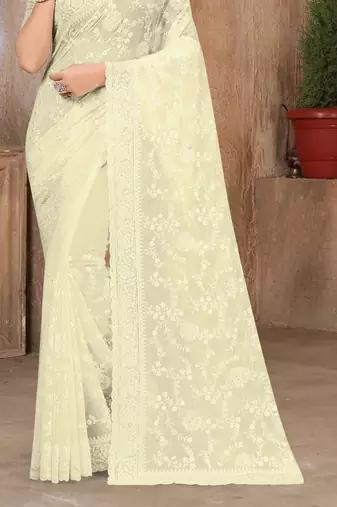 Off White Sequin embroidered Georgette Saree With Unstitch Blouse Piece