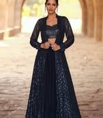 Navy Blue Georgette Lehenga Set - Jacket Style