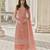 Peach embroidary and coding work heavy butterfly net with japan satin semistitched salwar suit