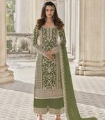 Mehendi embroidary and coding work heavy butterfly net with japan satin semistitched salwar suit