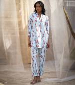 Light blue base floral leaf print co ord set