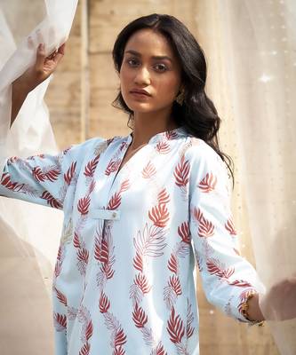 Light blue base floral leaf print co ord set 3