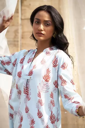 Light blue base floral leaf print co ord set