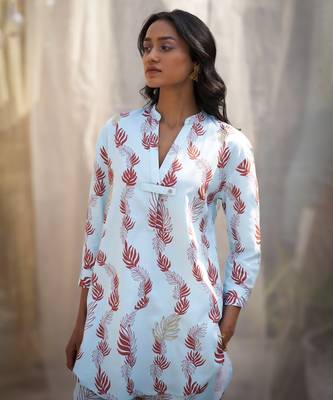 Light blue base floral leaf print co ord set 4