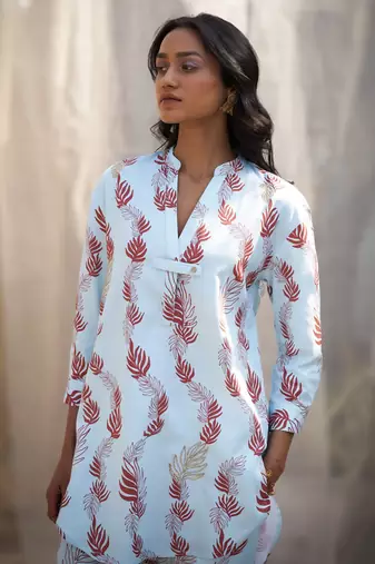 Light blue base floral leaf print co ord set