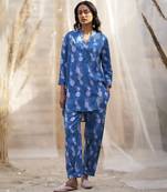 Deep blue base floral leaf print co ord set