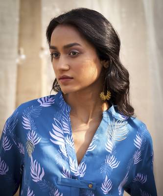 Deep blue base floral leaf print co ord set 2