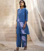 Deep blue base floral leaf print co ord set