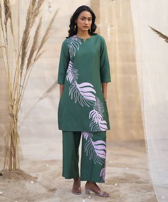 Green base floral leaf print co ord set 1