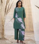 Green base floral leaf print co ord set