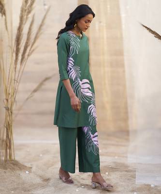 Green base floral leaf print co ord set 2