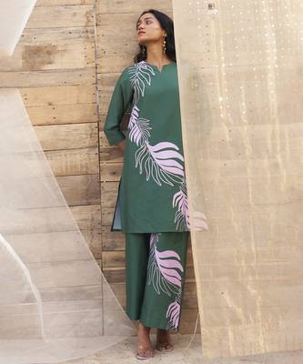 Green base floral leaf print co ord set 4