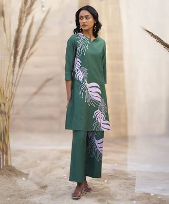 Green base floral leaf print co ord set 5