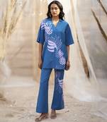 Deep blue base floral leaf print co ord set