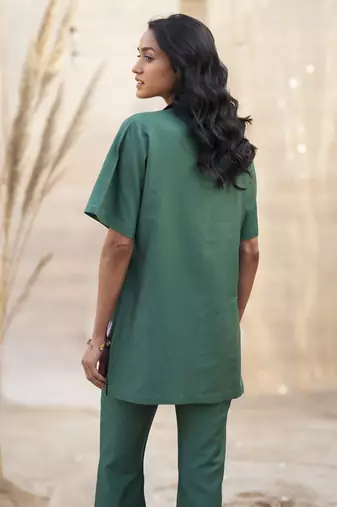 Green base floral leaf print co ord set