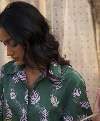 Green base floral leaf print co ord set 2