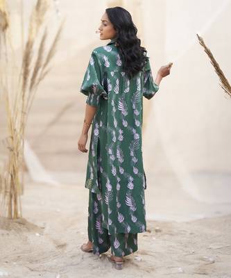 Green base floral leaf print co ord set 3