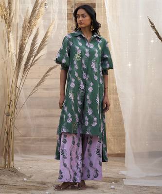 Green base floral leaf print co ord set 1