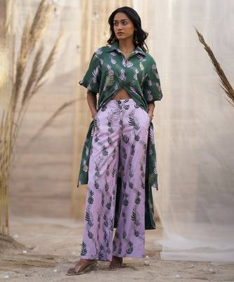 Green base floral leaf print co ord set 2