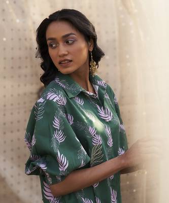 Green base floral leaf print co ord set 3
