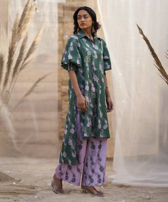 Green base floral leaf print co ord set 4