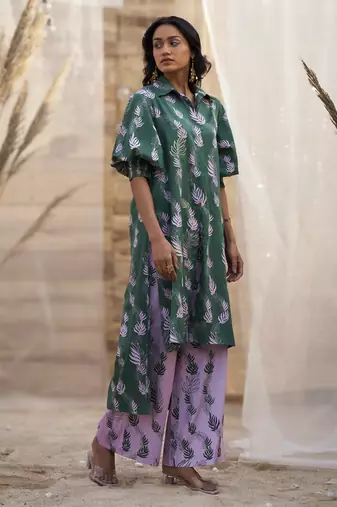Green base floral leaf print co ord set