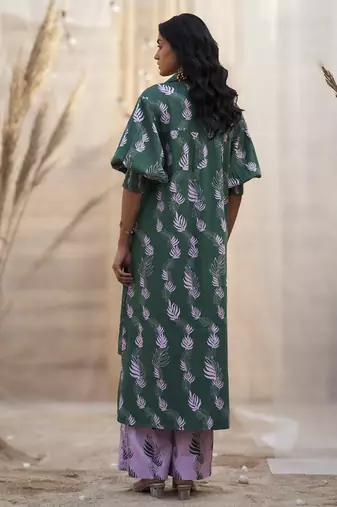 Green base floral leaf print co ord set