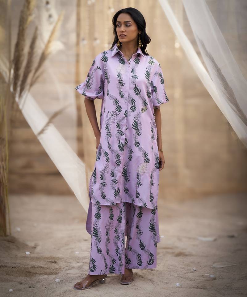 Pink base floral leaf print co ord set
