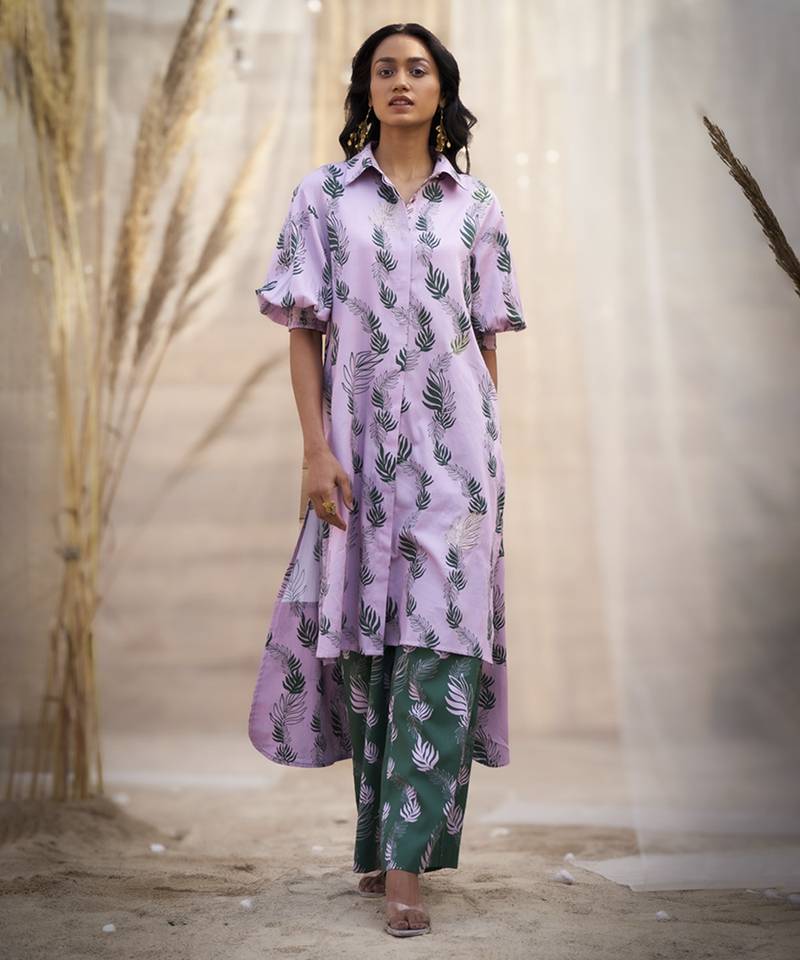 Pink base floral leaf print co ord set