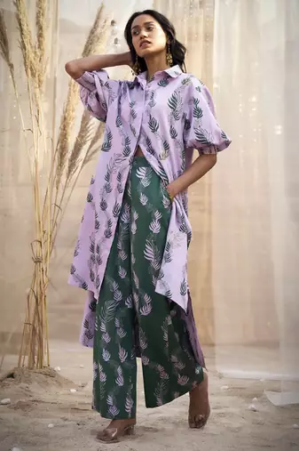 Pink base floral leaf print co ord set