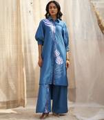 Deep blue base floral leaf print co ord set