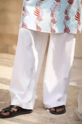 Light blue base floral leaf print kurta set for Men