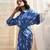Deep blue base floral leaf print skirt dress