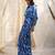 Deep blue base floral leaf print skirt dress
