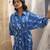 Deep blue base floral leaf print skirt dress