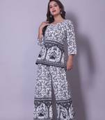 Black And White Color Jaipuri Printed Cotton Top And Plazo Pair(Co-Ord Set)