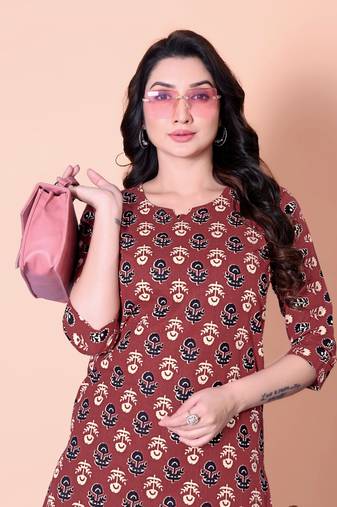 Maroon Color Printed Cotton Top And Pant Pair(Co-Ord Set)