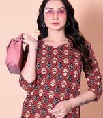 Maroon Color Printed Cotton Top And Pant Pair(Co-Ord Set)